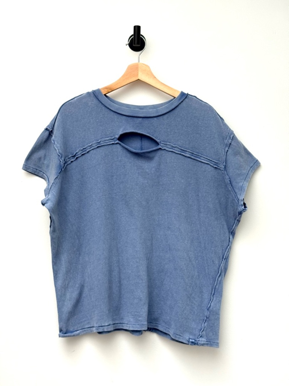Free People Boho Oversized Washed Blue Short Sleeve Tee with Front Cutout XS - Picture 3 of 8